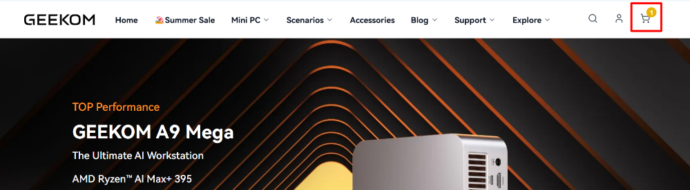 The GEEKOM website and the shopping categories