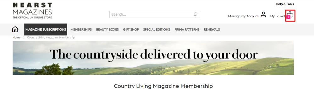 The Hearst Magazines homepage with the shopping categories and the Country Living membership details