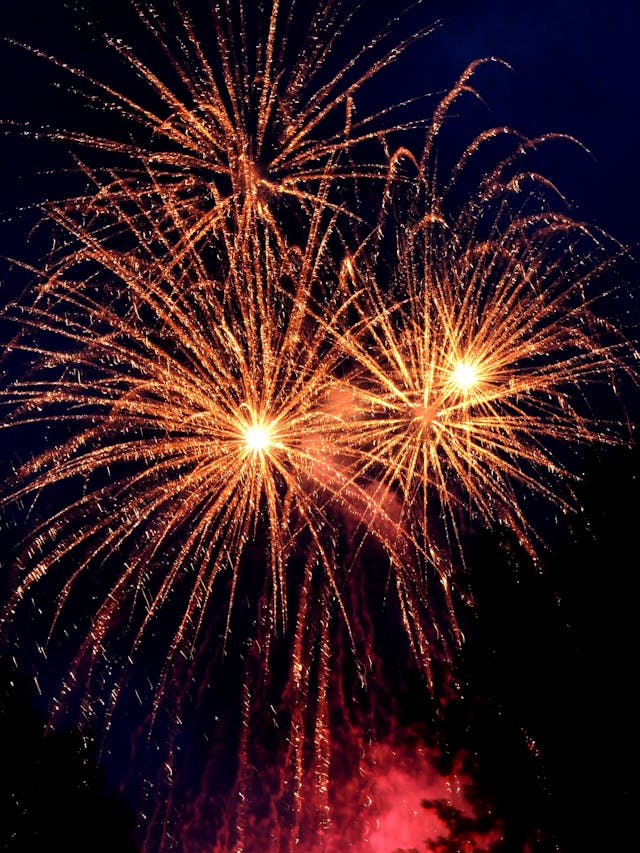 A bunch of fireworks going off during New Year