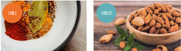 Grape Tree promotional showing a 3 for 2 offer and a 3 for £25 deal
