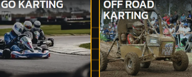 Image showing go-karting on a paved track and off-road karting on a muddy dirt course