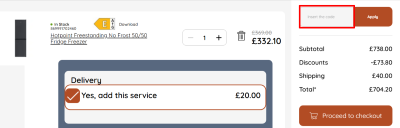 The checkout page showing where to apply your Hotpoint discount code