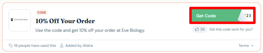 Get your code by clicking in the red box to reveal it