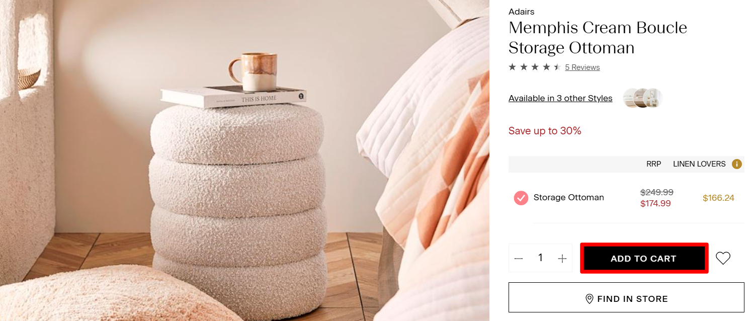 A product description page with the “Add To Cart” button highlighted with a red box.