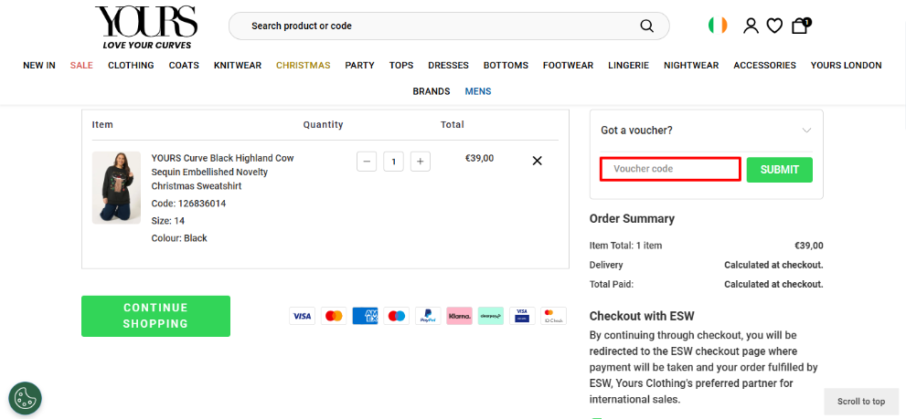Shopping basket at Yours Clothing where you apply your Yours Clothing discount code