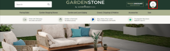 The Gardenstone website and the shopping categories