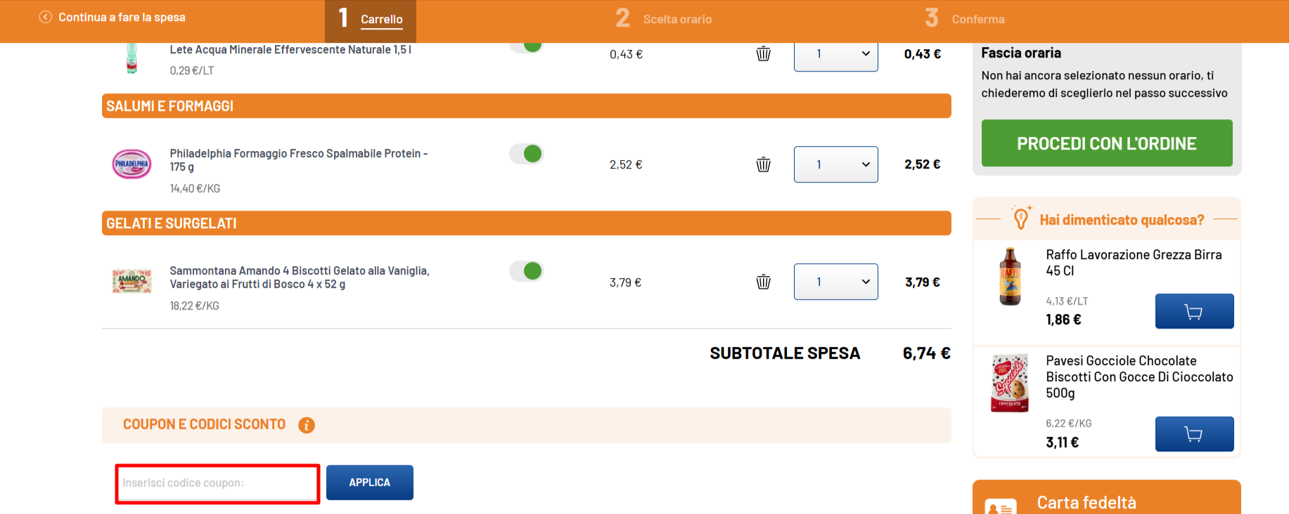 carrello del sito ufficiale CosiComodo dove poter incollare il codice sconto CosiComodo e risparmiare sulla spesa
