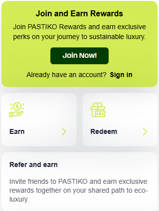 The Pastiko rewards information page.