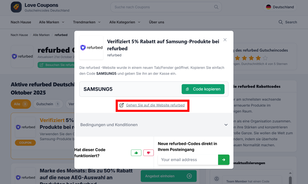 Ein offener Rabattcode von refurbed von auf Love Coupons