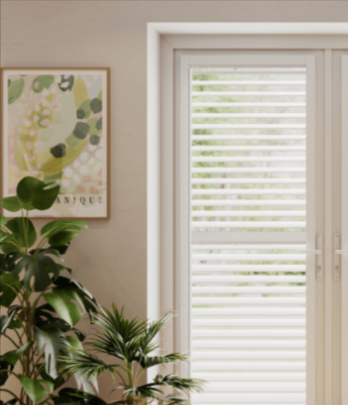 A living room with California Shutters