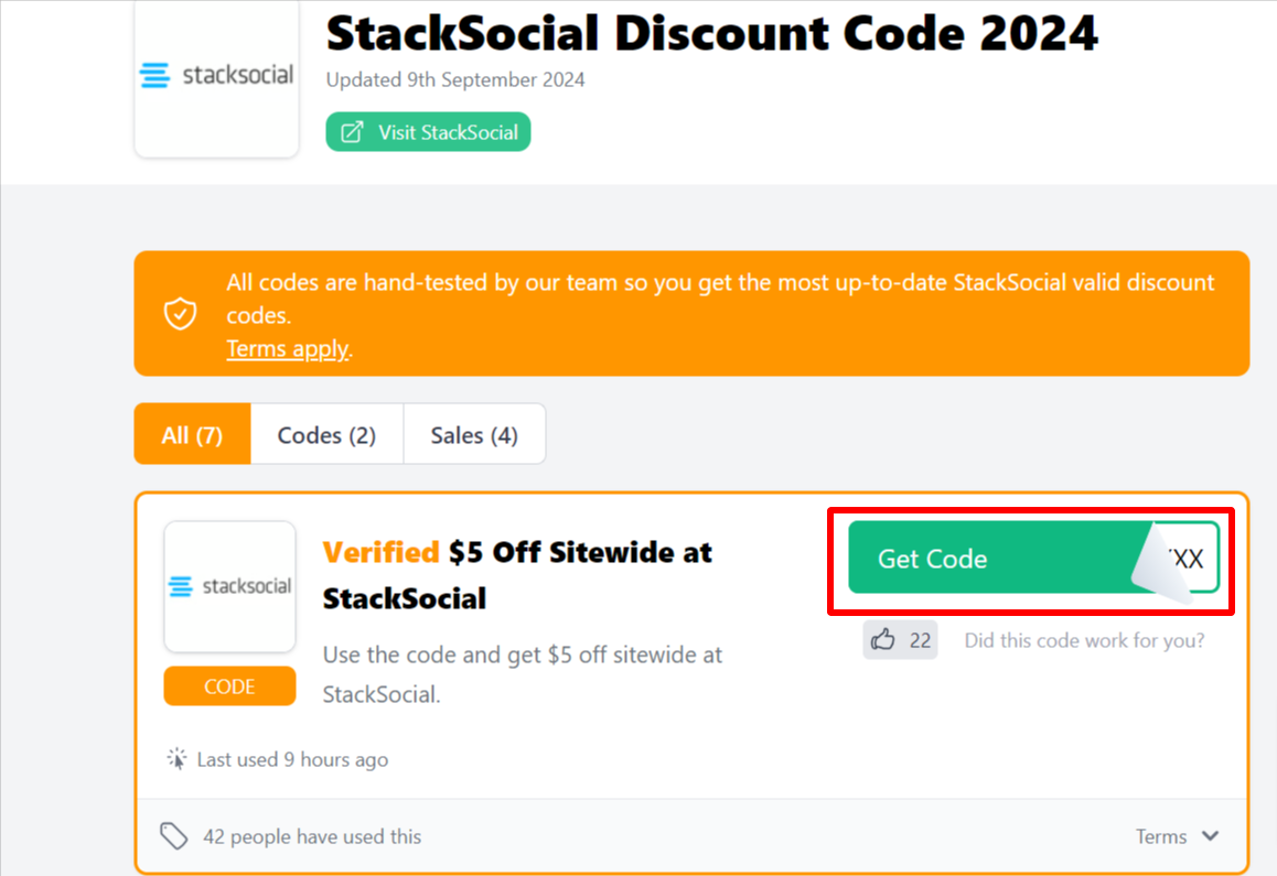 The Love Discount Vouchers page showing all StackSocial's verified discount codes to use on your purchase