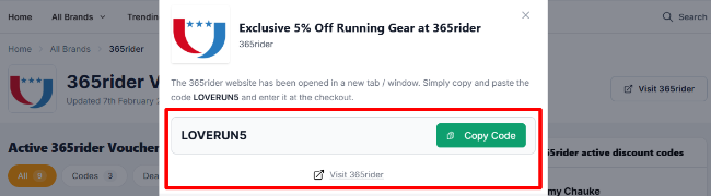 exclusive 5% discount code revealed onscreen with a visit button