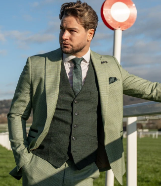A House of Cavani mix & match caridi sage with caridi olive waistcoat three piece suit on sale