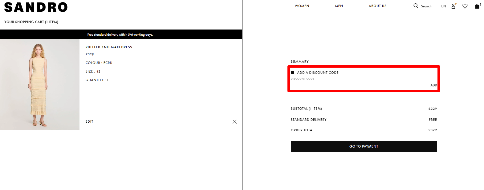 Paste your code in the discount code box and click add to redeem it