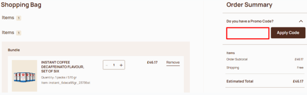 A box where you can add your illy voucher code to redeem it