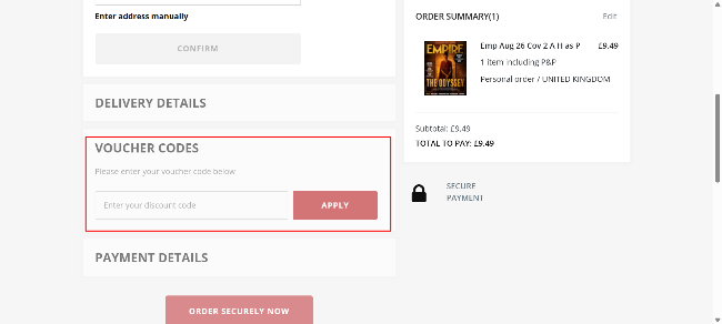 The checkout page shows where to apply your discount code