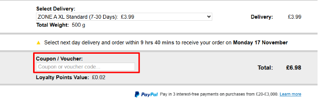 A box where you can add your Clearance XL promo code to redeem it