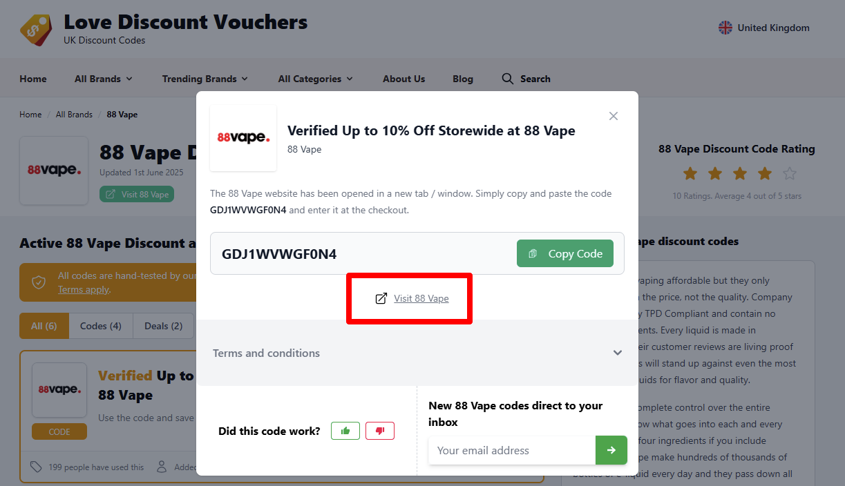 Once you have copied your code, visit 88 Vape website to start shopping