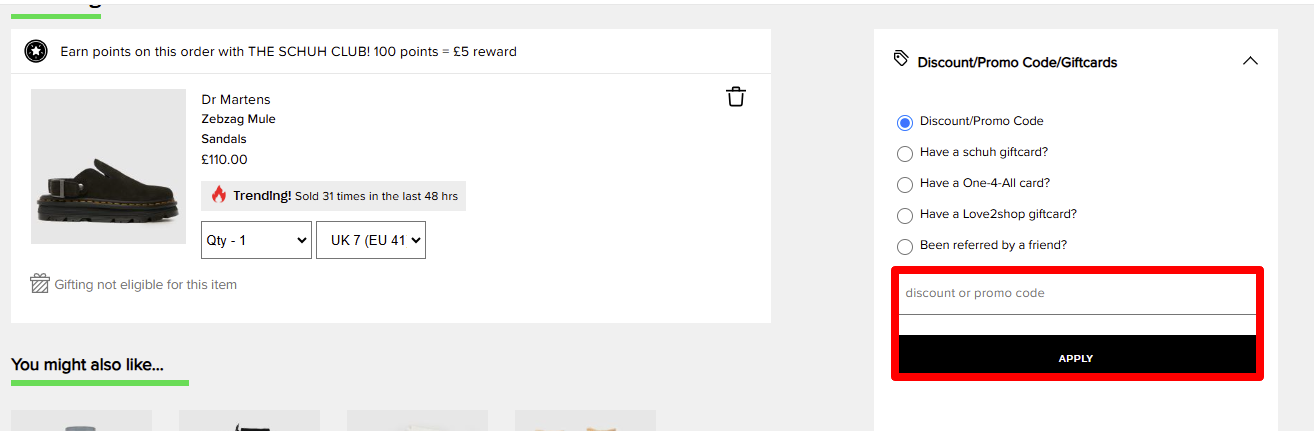 Paste your code and click on 'Apply' to redeem it
