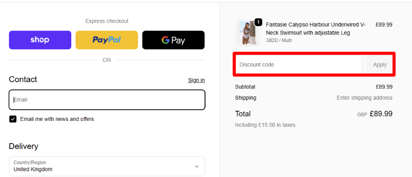 Paste your code in the red box to redeem your discount