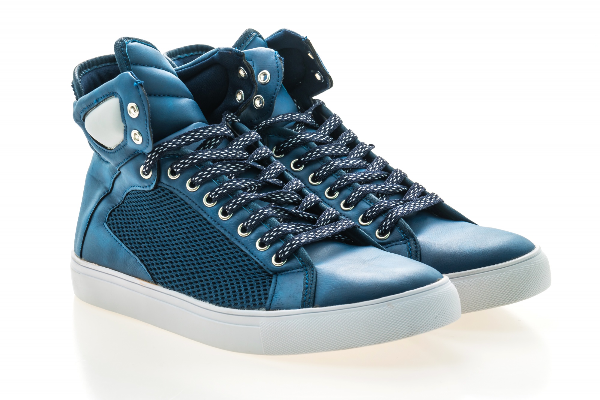 Novo Shoes blue high cut sneakers with dotted laces