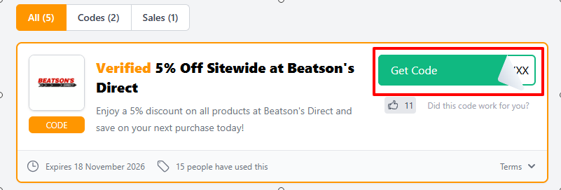 Our page features Beatson's Direct voucher codes and deals you can apply to your purchase.