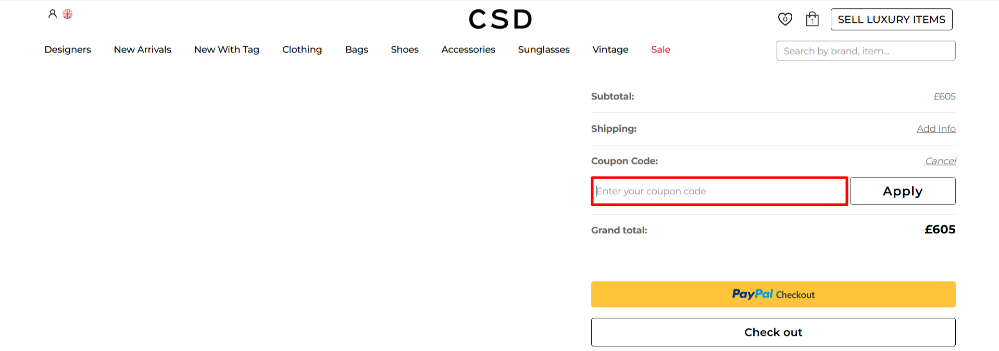 The Consigned Sealed Delivered cart page
