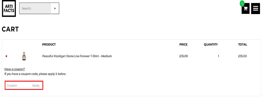 image showing the coupon code box