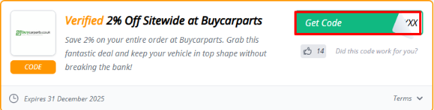 A red box will reveal a Buycarparts discount