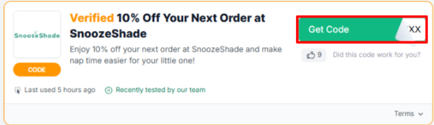 A red box will reveal a SnoozeShade voucher code