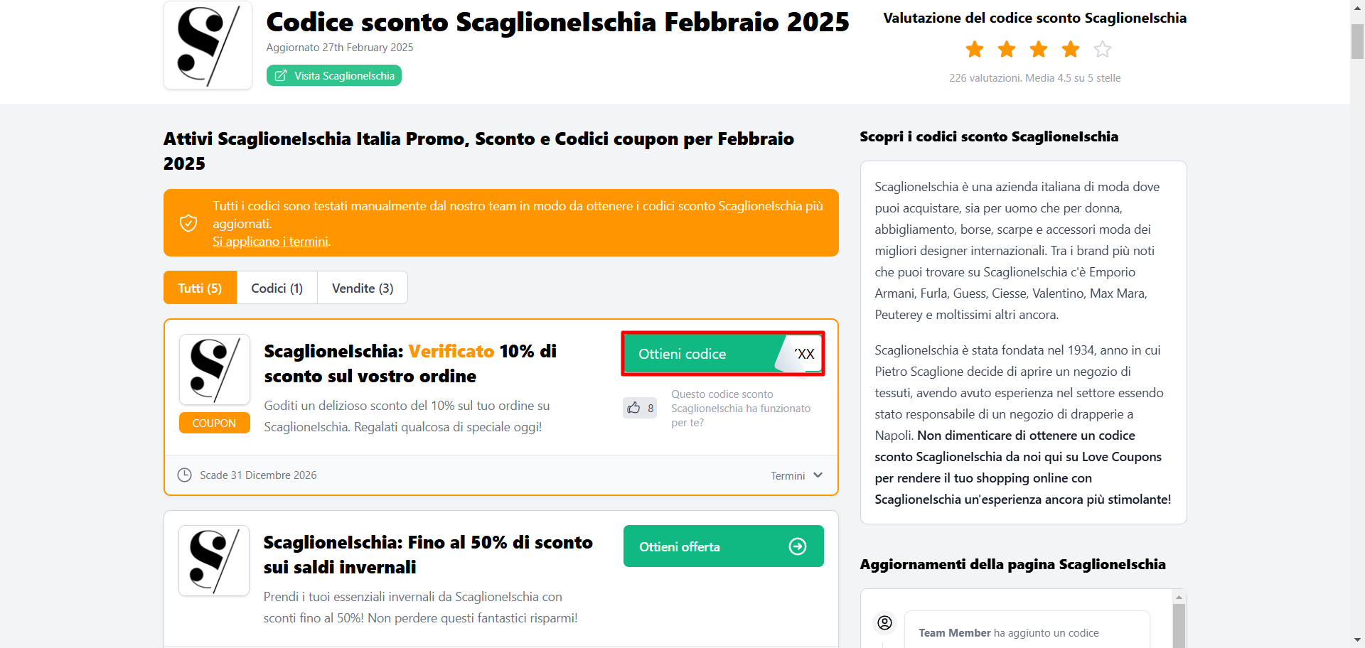 codice sconto ScaglioneIschia da poter ottenere per risparmiare sull'abbigliamento online