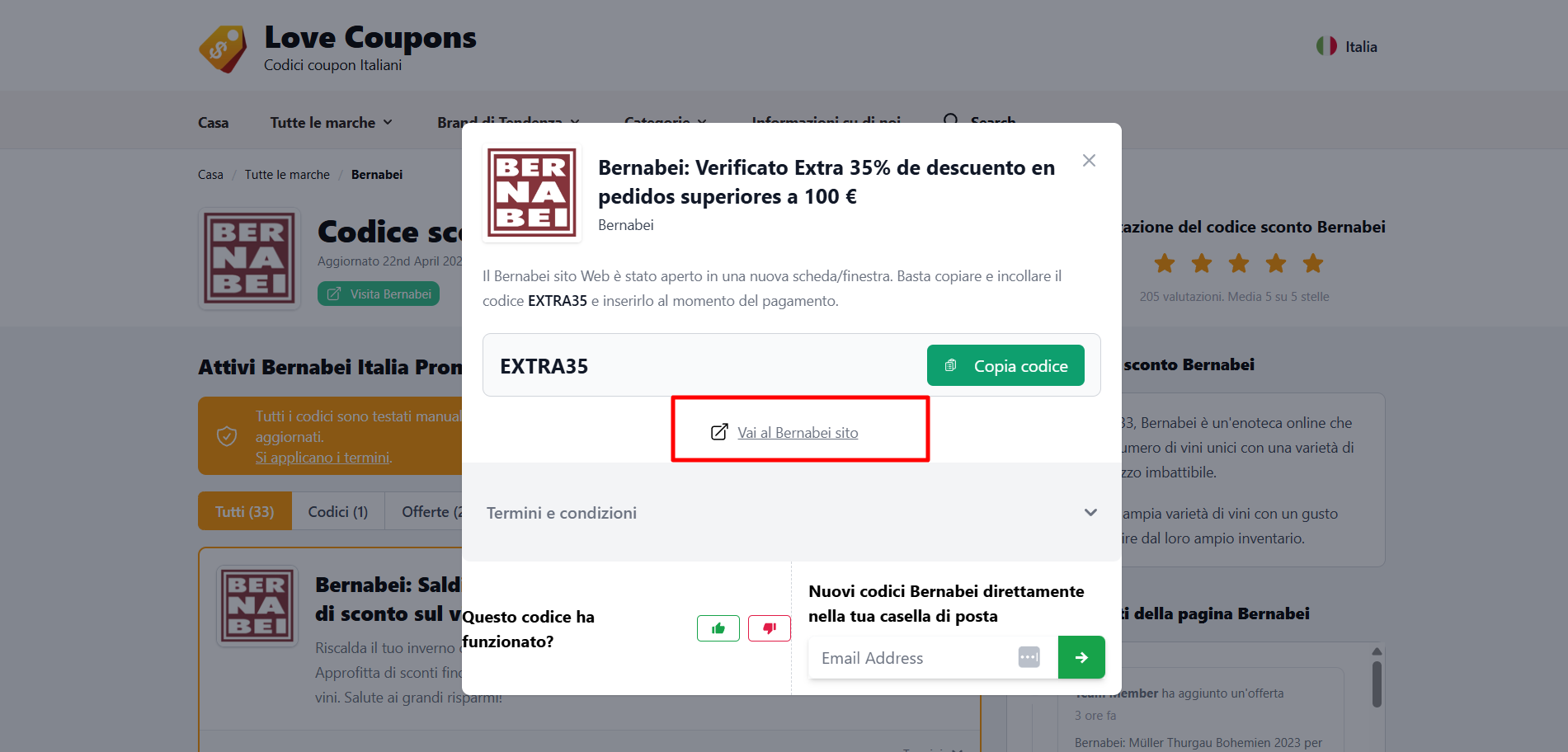 collegamento diretto al sito ufficiale Bernabei dove poter inserire un codice sconto Bernabei e risparmiare