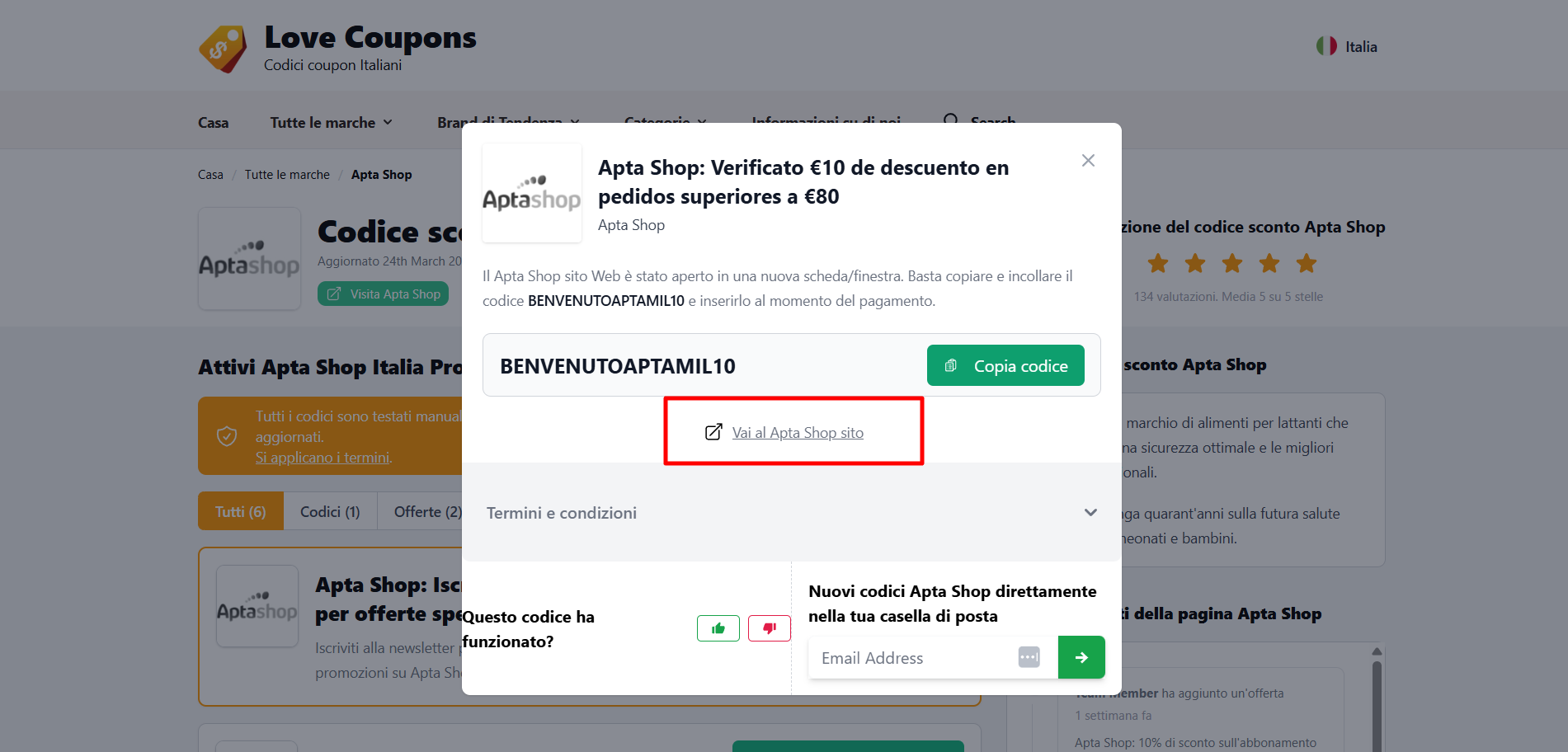 collegamento diretto al sito ufficiale Apta Shop dove poter risaprmiare con un codice sconto Apta Shop