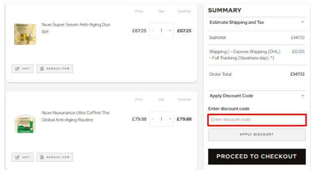 A box where you enter Cosmetis voucher code