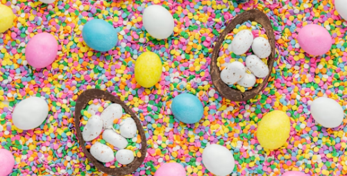 A-table-topped-with-chocolate-eggs-and-sprinkles for Eater celebrations