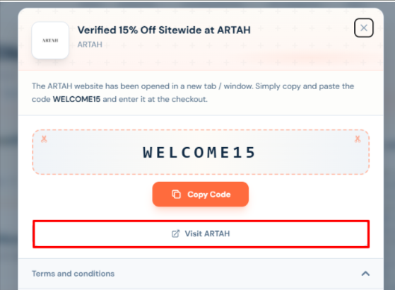 The highlighted red box shows the link to the ARTAH website