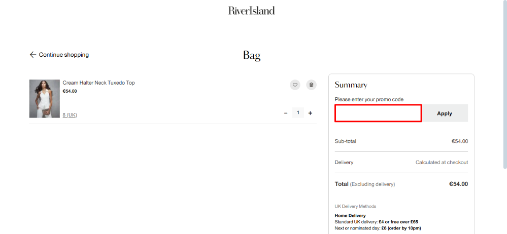 River Island's bag where you will apply your River Island discount code to your order