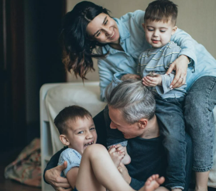 A family bonding while in a house