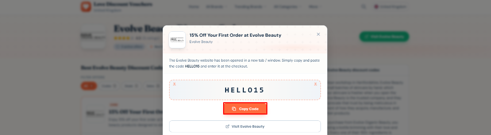 A Evolve Beauty code on Love Discount Vouchers being copied
