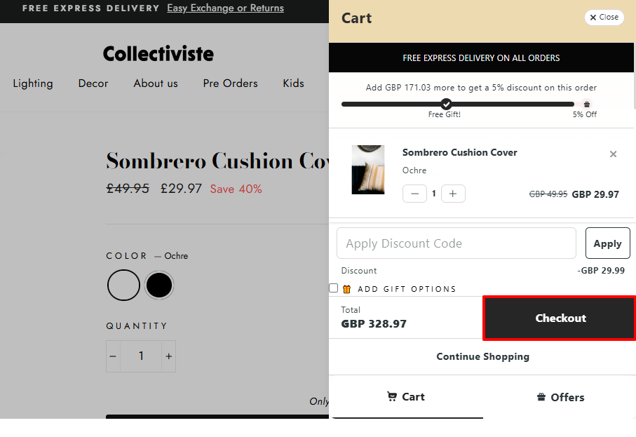The pop-up window with "Checkout" in a red box.