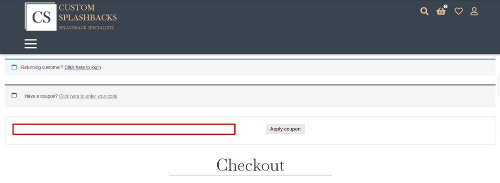 The Custom Splashbacks checkout page