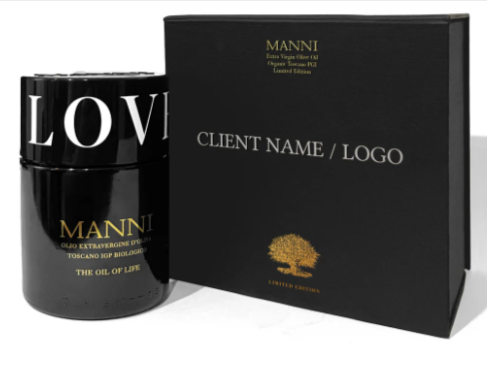 confezione da poter personalizzare dell'azienda MANNI oil da poter comprare con un codice sconto MANNI oil