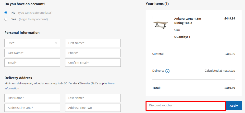 The Colour Supplies checkout page with where to paste the Colour Supplies voucher code in a red box.