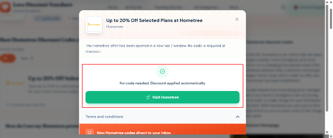 20% off selected Homestree plans for UK renters or homeowners