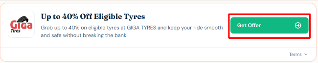 GIGA TYRES discount offer for customers shopping for tyres