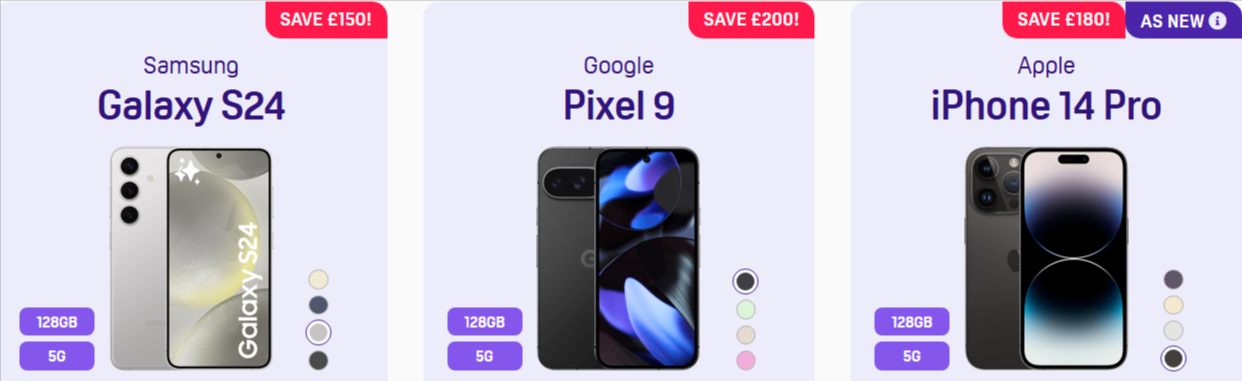 Samsung galaxy S24, Google Pixel 9, Apple iPhoen 14 Pro for sale