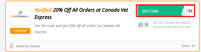 A red box will reveal Canada Vet Express promo code
