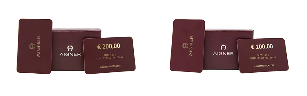 Mehrere Geschenkgutscheine für Aigner mit Geldwerten von 100 € und 200 € 