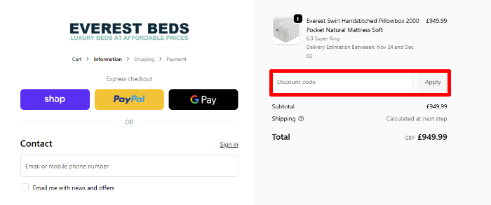 Paste your discount code in the red box