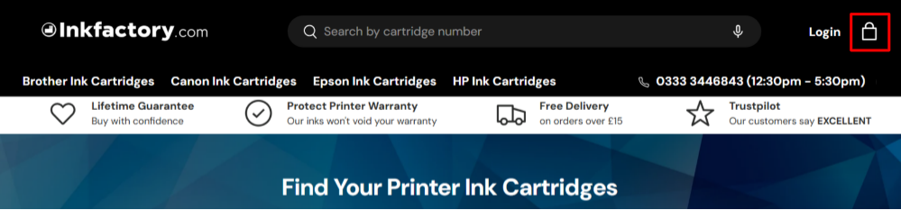 Browsing printer in cartridges on the Ink Factory homepage